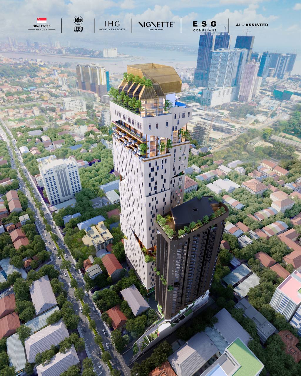 Aerial ODOM rendering in Phnom Penh city context