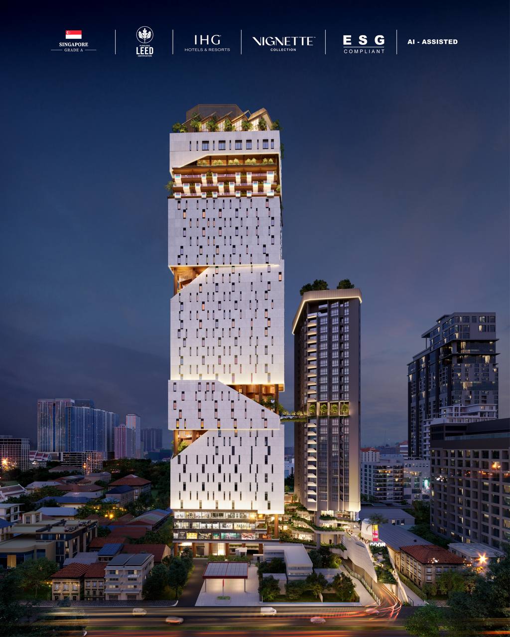 ODOM mixed-use development at night