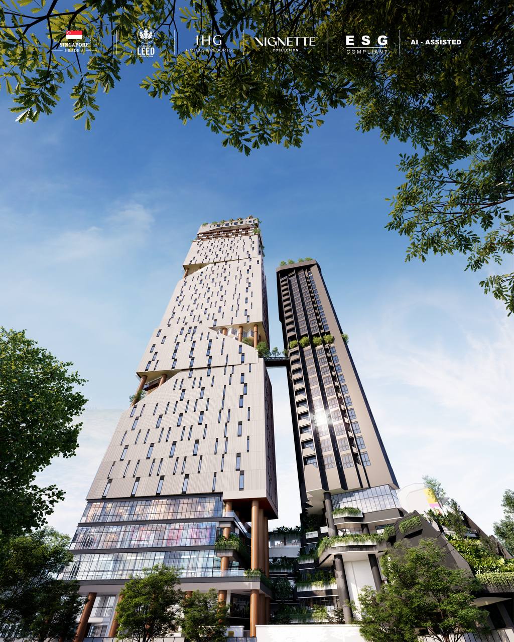 ODOM's connected towers and landscaped podium